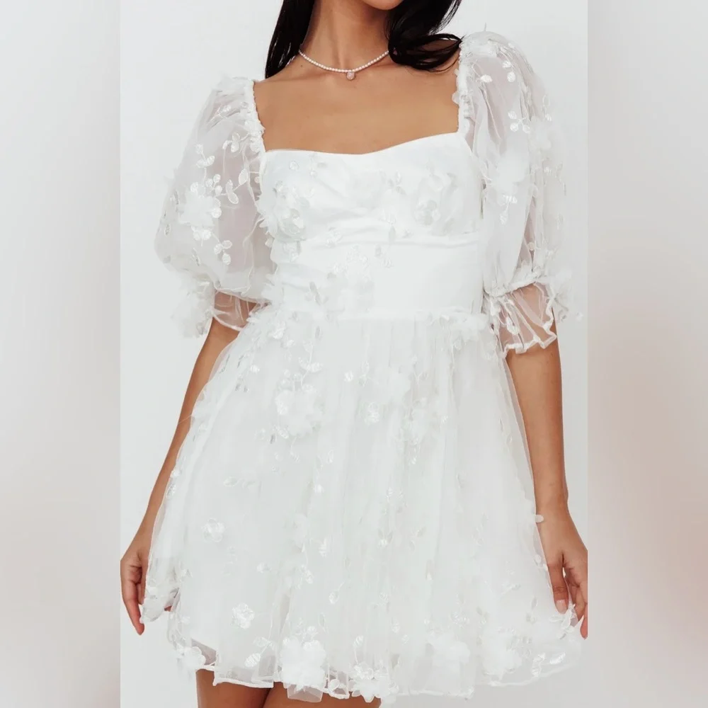 I've Got Sunshine Ruffle Strap Mini Dress Embellished White - Picture 2 of 9